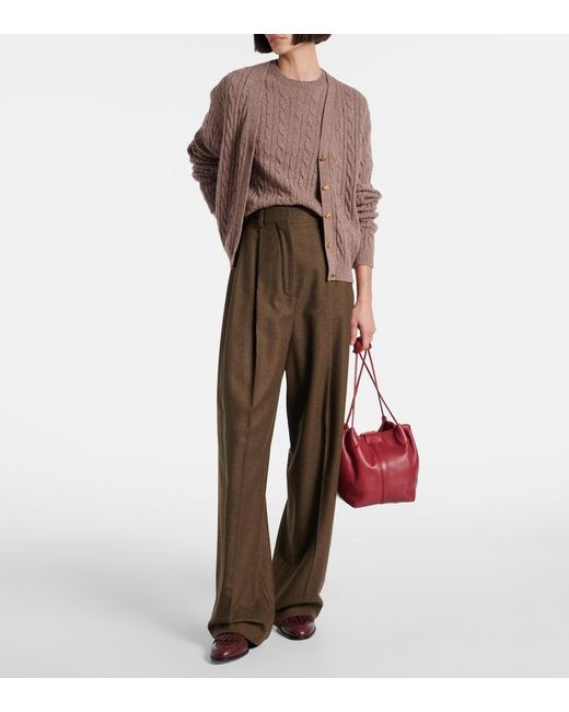 Loro Piana Brown Treccia Cable-Knit Cashmere Sweater