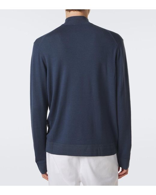 Sunspel Blue Wool Half-Zip Sweater for men