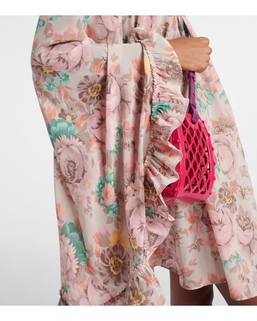 Vestido Corto De Crepe De Seda De China Con Volantes Chloé de color Pink