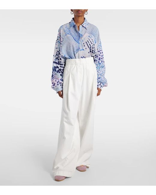 Dries Van Noten White Weite High-Rise-Hose Aus Denim