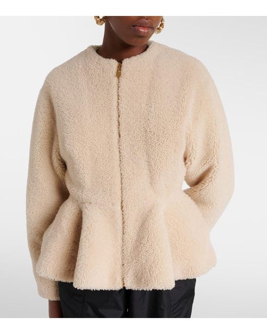 Alaïa Natural Peplum Shearling Jacket