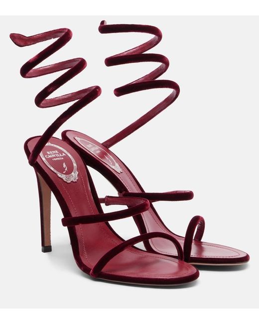 Rene Caovilla Pink Cleo 105 Velvet Sandals