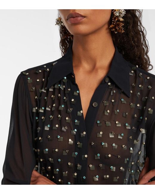 Dries Van Noten Blue Crystal-Embellished Sheer Shirt