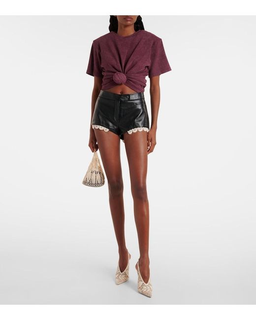 Magda Butrym Black Lace-Trimmed Leather Shorts