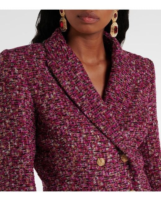 Alessandra Rich Red Sequined Cropped Tweed Blazer