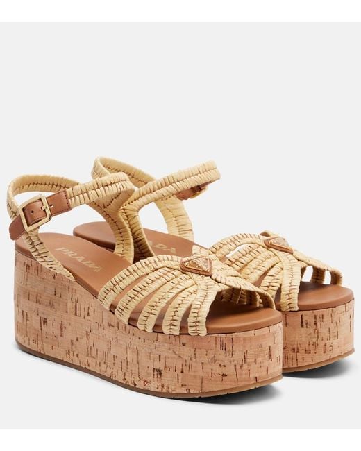 Prada Metallic Crochet Wedge Sandals