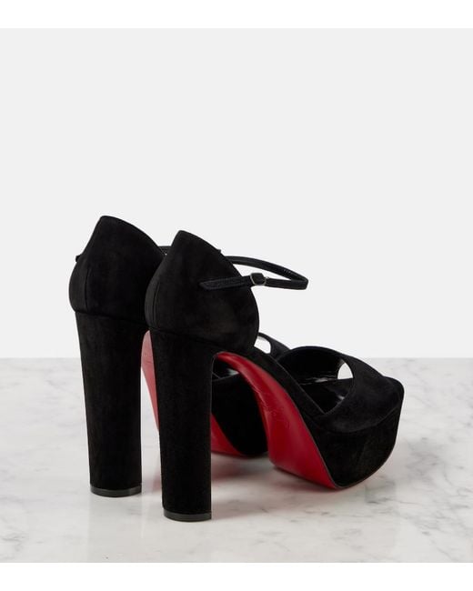 Christian Louboutin Black Sandaloo 130 Suede Platform Sandal