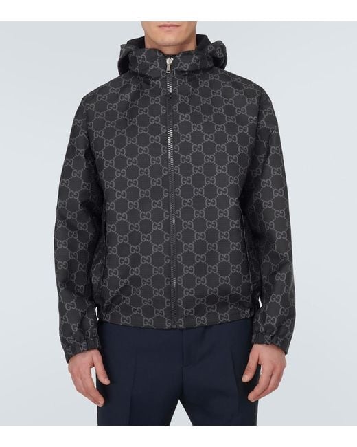 Gucci Interlocking Logo Ripstop Jacket in Black for Men | Lyst