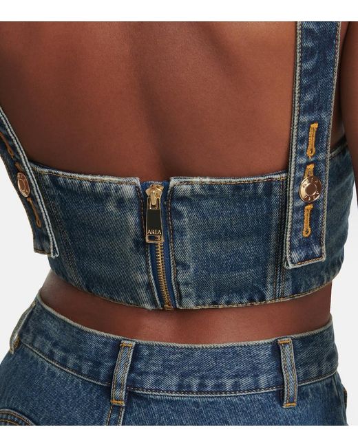 Area Blue Claw Cup Crystal-embellished Denim Bustier