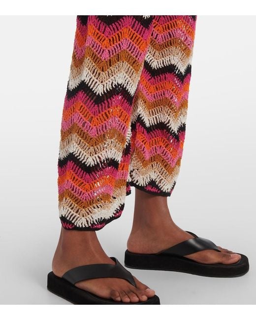 Anna Kosturova Red Cotton Crochet Wide-Leg Pants