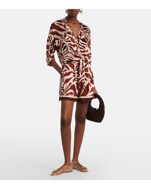 Poupette Red Isabelle Printed Satin Shorts
