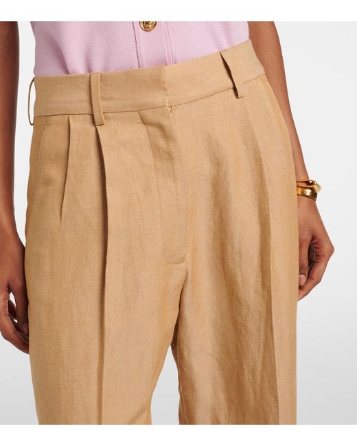 Blazé Milano Natural Fox Linen-Blend Straight Pants