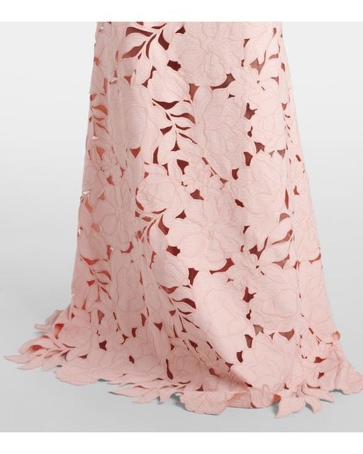 Costarellos Pink Kasia Floral Off-Shoulder Lace Gown
