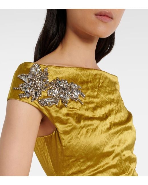 Erdem Metallic Embellished Off-Shoulder Satin Gown