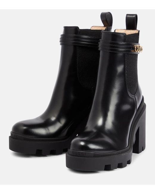 Gucci Black Logo Leather Chelsea Boots