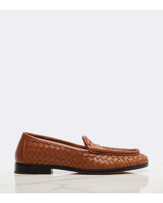 Bottega Veneta Brown Silenzio Intrecciato Leather Loafers