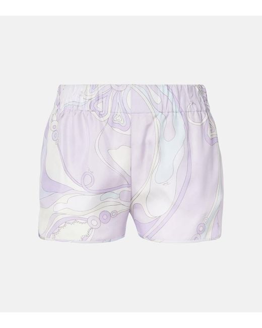 Shorts Orchidee De Seda De Tiro Bajo Emilio Pucci de color Blue