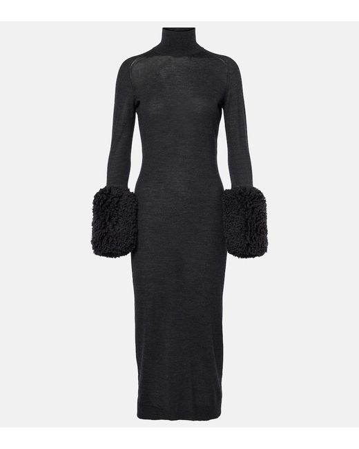 Robe Midi En Laine Vierge Et Shearling Synthetique Alaïa en coloris Black