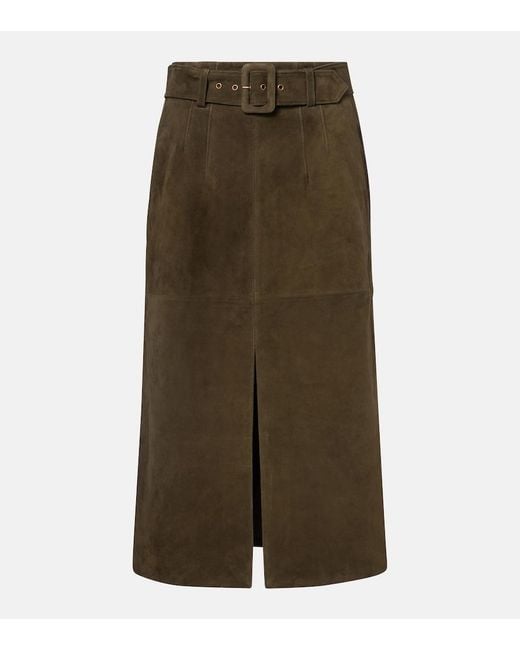 Veronica Beard Green Alexie Belted Suede Midi Skirt