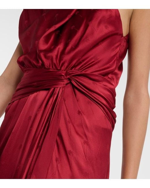 Johanna Ortiz Red Asymmetric Silk Jacquard Midi Dress