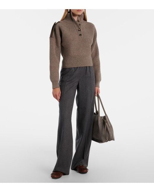 Tod's Gray High-Rise Wool And Cashmere Wide-Leg Pants