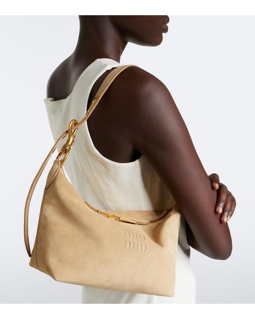 Miu Miu White Spirit Small Suede Shoulder Bag