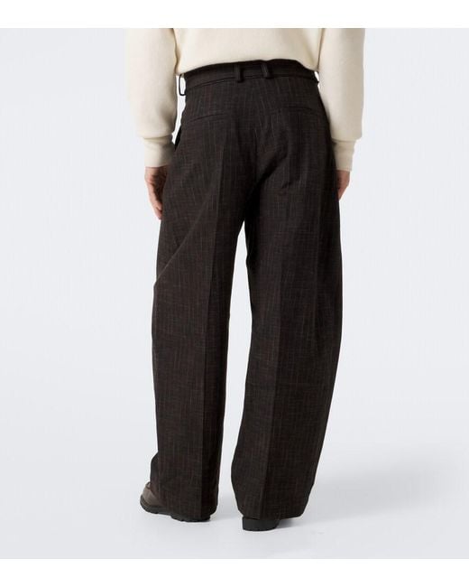 Studio Nicholson Black Checked Cotton And Wool-Blend Wide-Leg Pants for men