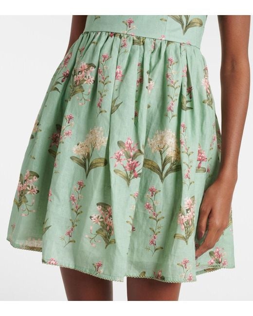 Agua Bendita Green Hierbabuena Floral Linen Minidress