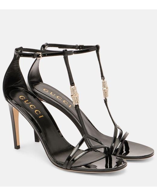 Sandalias 100 De Charol Adornadas Gucci de color Black