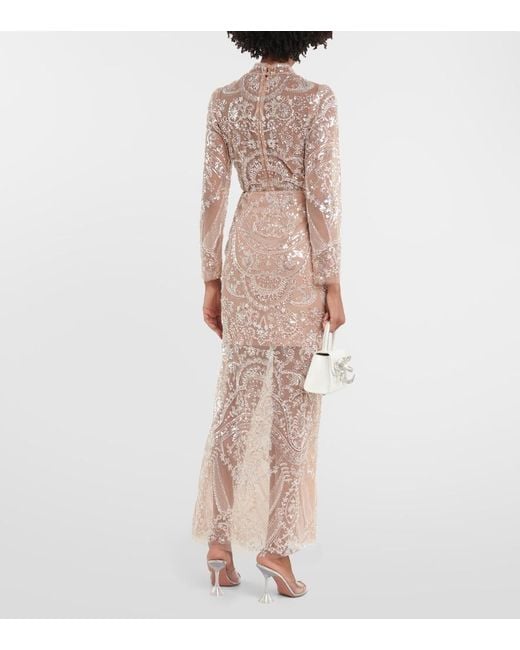 Self-Portrait Natural Embellished Flared Maxi Skirt
