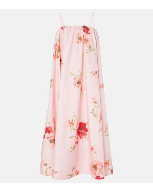 Zimmermann Pink Lightburst Puff Floral Cotton Midi Dress
