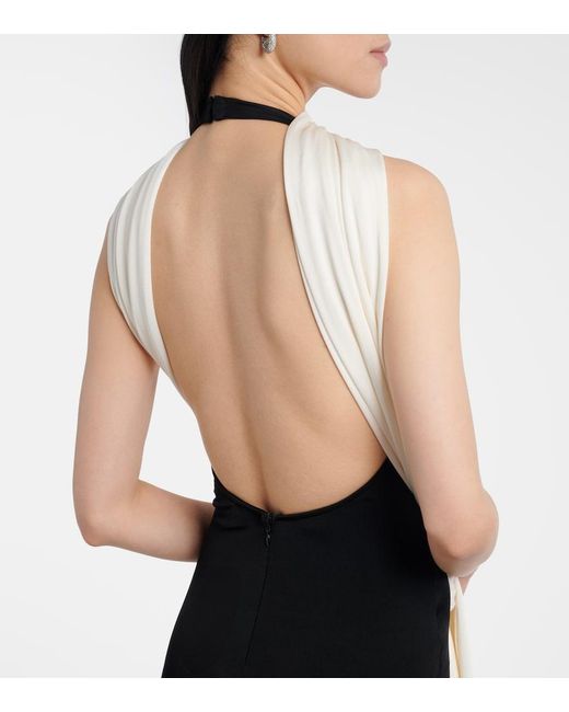 The New Arrivals Ilkyaz Ozel Black Leia Scarf-Detail Halterneck Gown