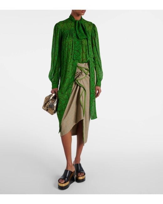 Dries Van Noten Green Printed Georgette Midi Dress