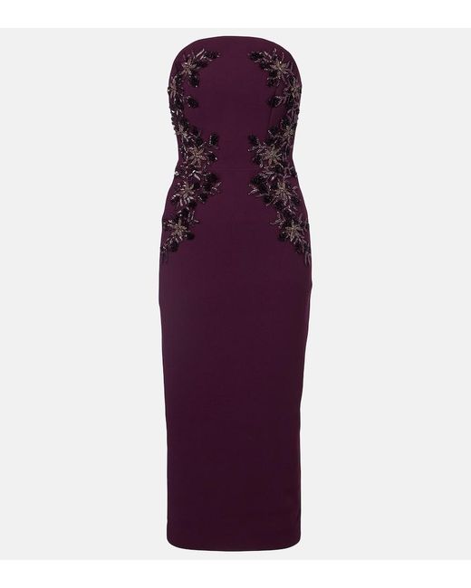 Rebecca Vallance Purple Beatrice Beaded Crepe Midi Dress