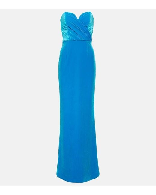 Rebecca Vallance Blue Bernardette Velvet-Effect Gown