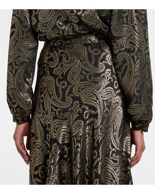Etro Gray Paisley Ruffled Silk-Blend Midi Skirt