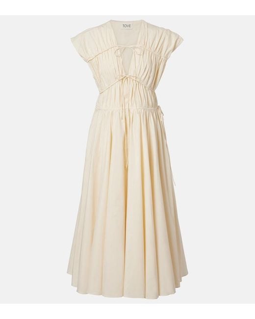 TOVE Natural Ceres Gathered Cotton Midi Dress