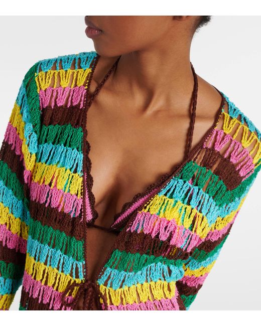 Anna Kosturova Multicolor Striped Crochet Cotton Beach Cover-up