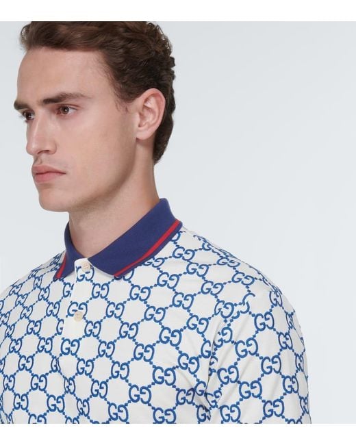 Gucci Poloshirt Aus Stretch-Baumwolle Mit GG Motiv in Blue für Herren