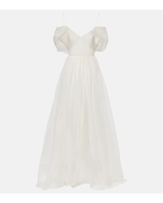 Danielle Frankel White Bridal Meredith Off-shoulder Silk Gown