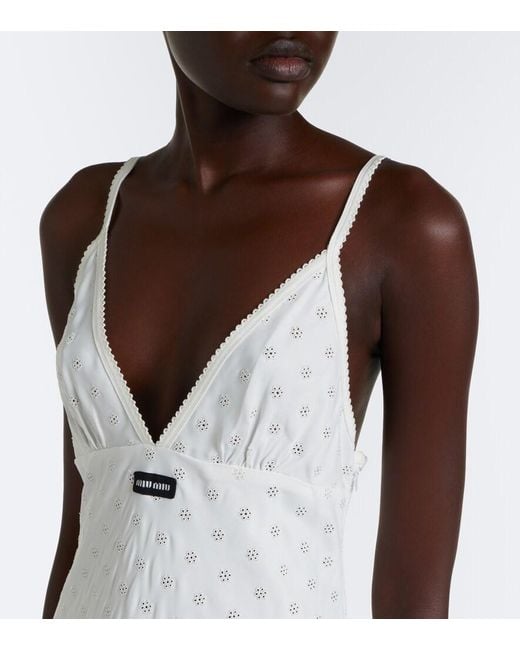 Miu Miu White Broderie Anglaise Poplin Midi Dress