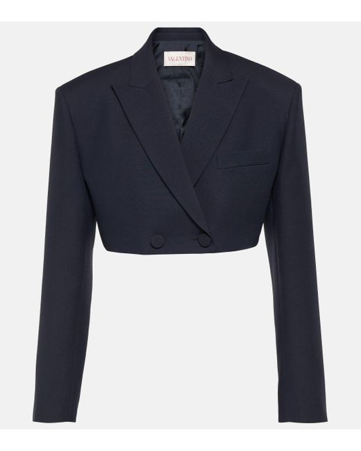 Valentino Blue Giacca Crepe Couture Cropped Blazer