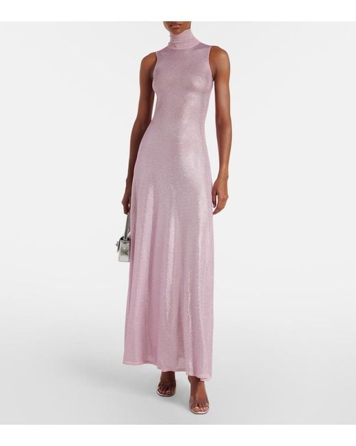 David Koma Purple Ruched Sequined Maxi Dress