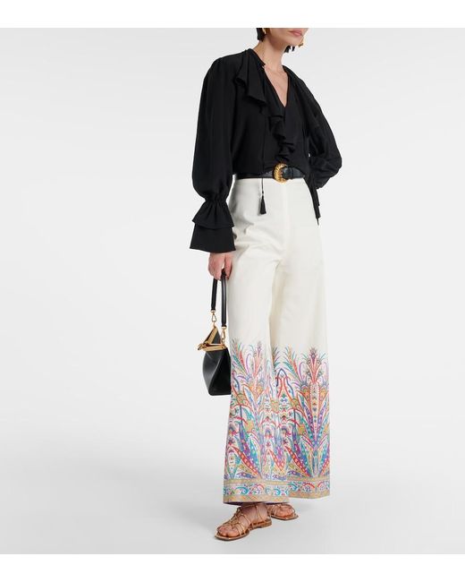 Etro White Botanical-Print Trousers