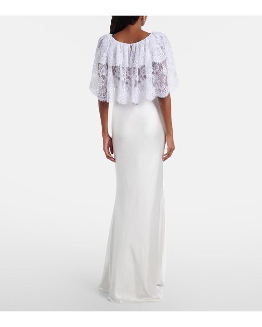 Self-Portrait White Lace-Trimmed Satin Gown
