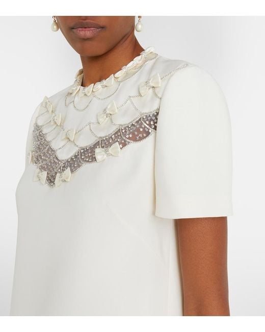 Valentino White Crepe Couture Bow-Detail Embellished Minidress