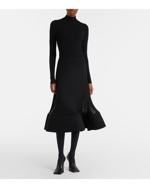 Alaïa Black Open-Knit Wool-Blend Midi Skirt