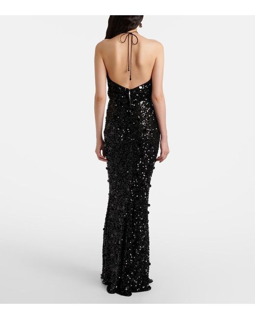 Dolce & Gabbana Black Sequined Halterneck Gown