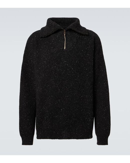 Maison Margiela Black Linen And Wool Half-Zip Sweater for men