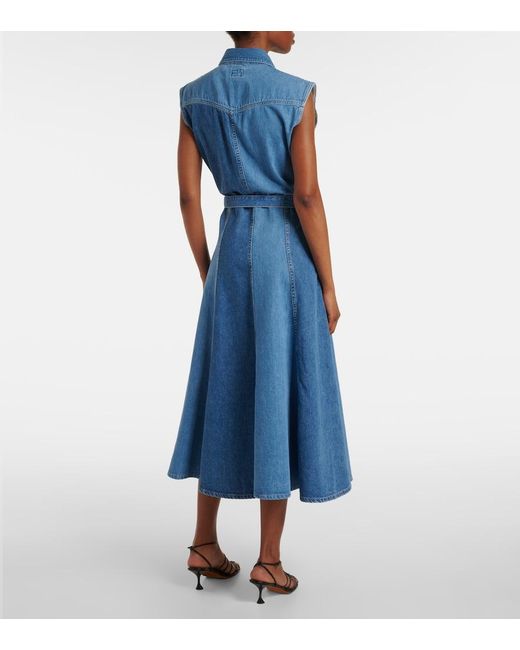 AG Jeans Blue Belted Paneled Denim Midi Dress
